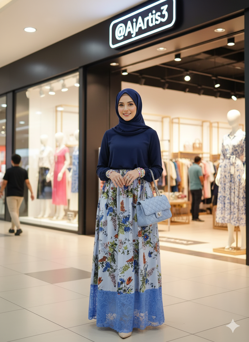 The "Azure Bloom" Silk-Ramie Blend Maxi Skirt