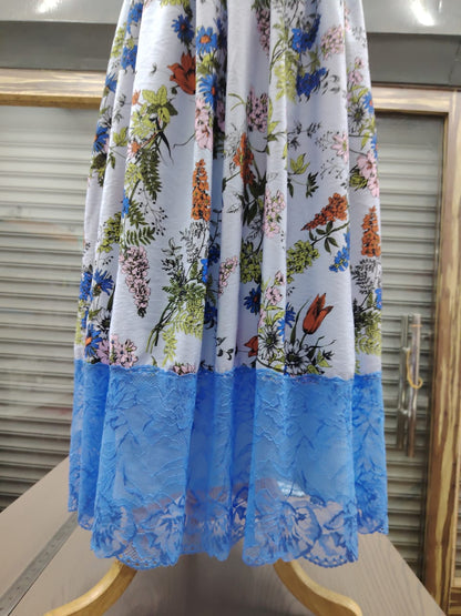 The "Azure Bloom" Silk-Ramie Blend Maxi Skirt
