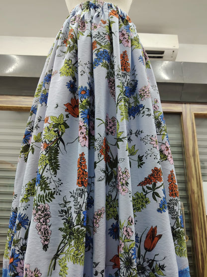 The "Azure Bloom" Silk-Ramie Blend Maxi Skirt