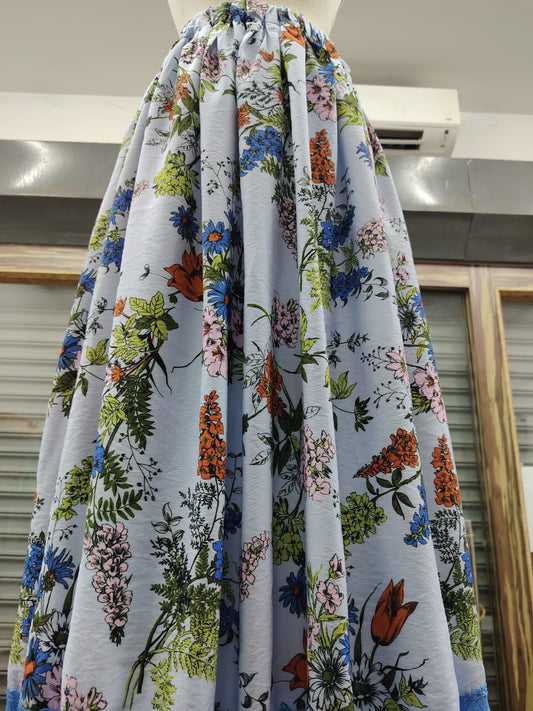 The "Azure Bloom" Silk-Ramie Blend Maxi Skirt