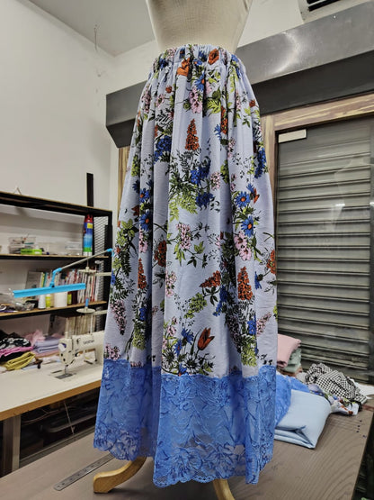 The "Azure Bloom" Silk-Ramie Blend Maxi Skirt