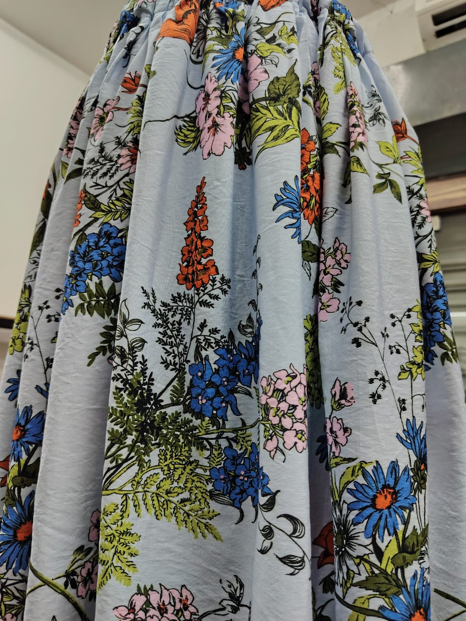 The "Azure Bloom" Silk-Ramie Blend Maxi Skirt