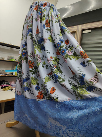 The "Azure Bloom" Silk-Ramie Blend Maxi Skirt