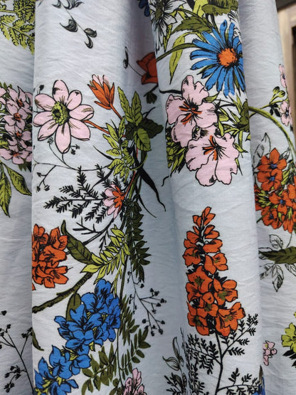 The "Azure Bloom" Silk-Ramie Blend Maxi Skirt