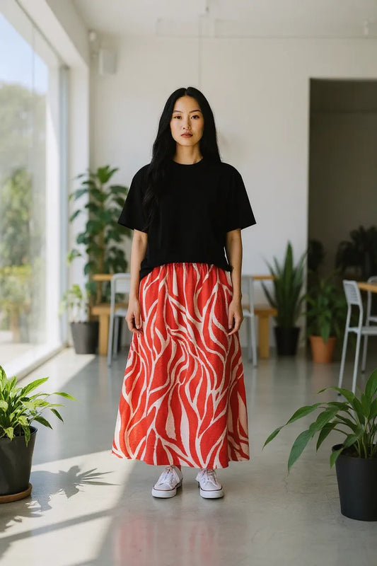 The "Scarlet Ripple" Maxi Skirt