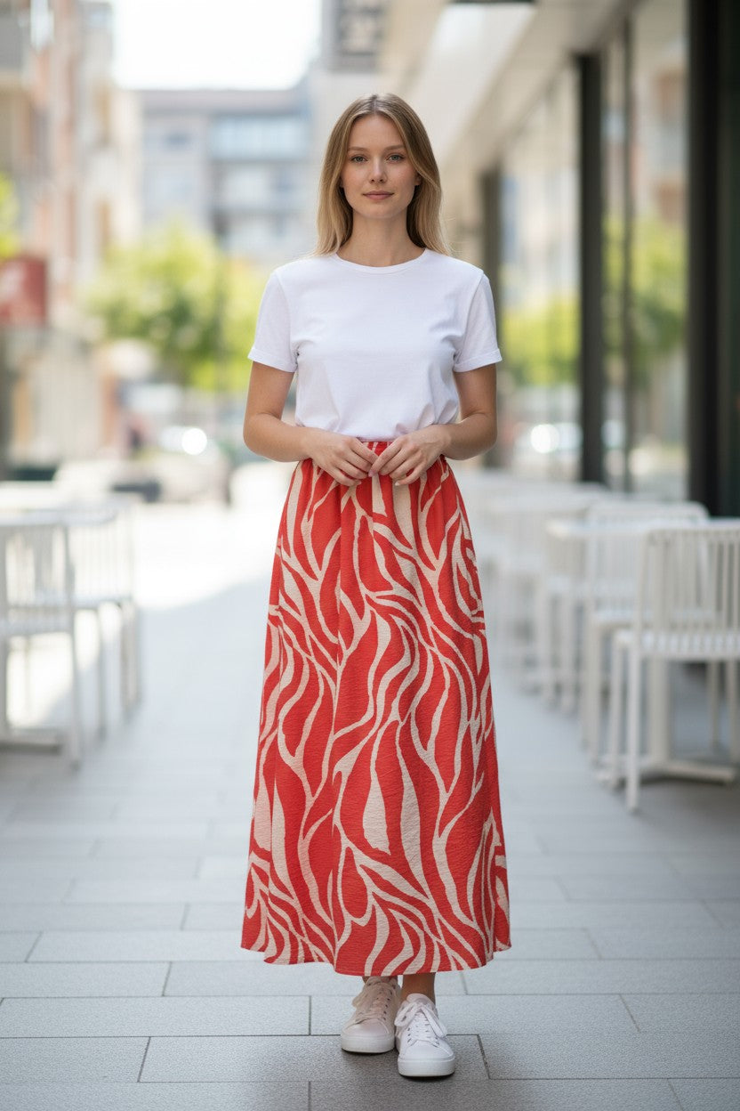 The "Scarlet Ripple" Maxi Skirt