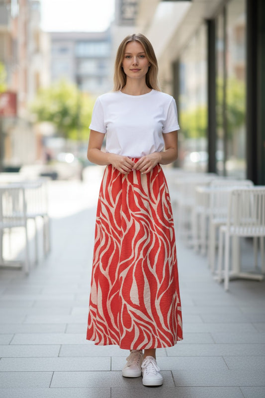 The "Scarlet Ripple" Maxi Skirt
