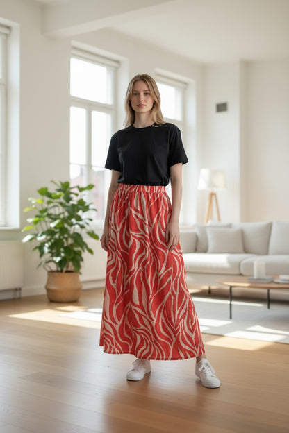 The "Scarlet Ripple" Maxi Skirt